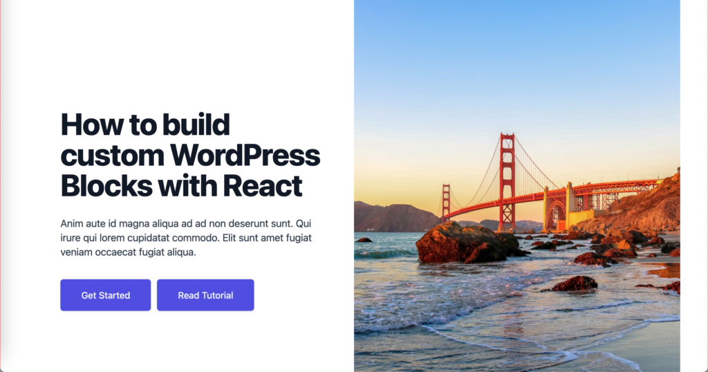 Finished custom WordPress Block built with React.js